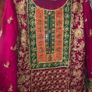 3 piece Pakistani/Indian stitched outfit. Mehndi colors/ wedding wear.